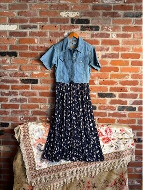 Vintage M.P.H. Denim Top and Floral Midi Dress Combo